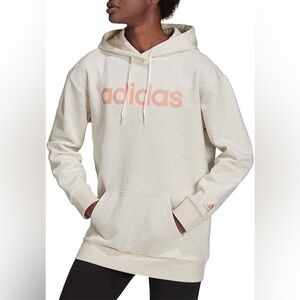Adidas Women’s Oversized Hoodie Fleece Sweatshirt - Oatmeal and Pink Size M